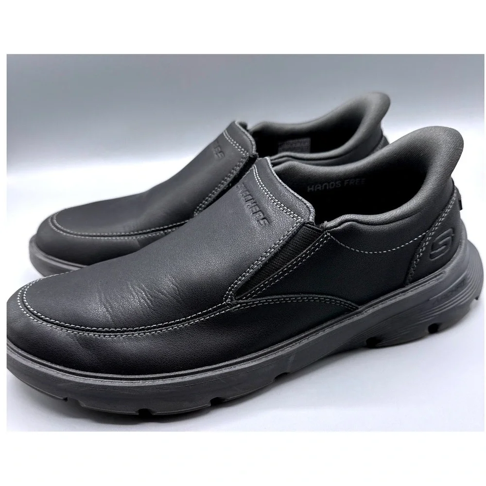 Skechers Arch Fit Garza Slip-ins Mens 7.5 Black Leather Hands Free Shoes 205518